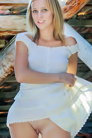 Small Blonde Teen Ilona D Strips Her White Dress