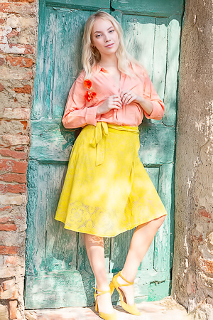 Bella Spark Unveils Herself Playful In Villa Sunlight Teasing With Skirt Lifted High