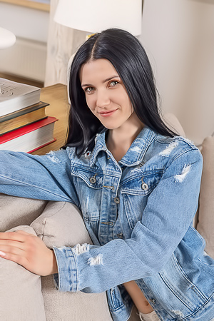 Posy Bends Over The Sofa In Wet Vouyeur Denim Play